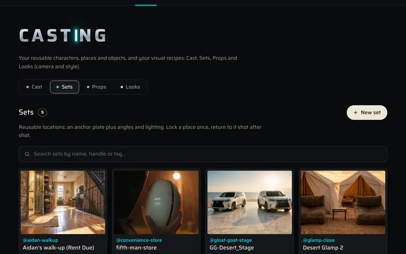 Casting: the Sets tab with reusable locations