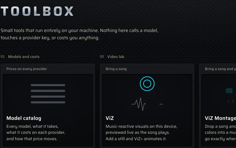 The Toolbox: the model catalog and ViZ, small tools that run in the browser